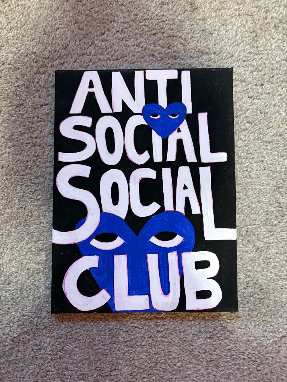 Anti Social Social Club Black Canvas with Blue Heart & Eyes